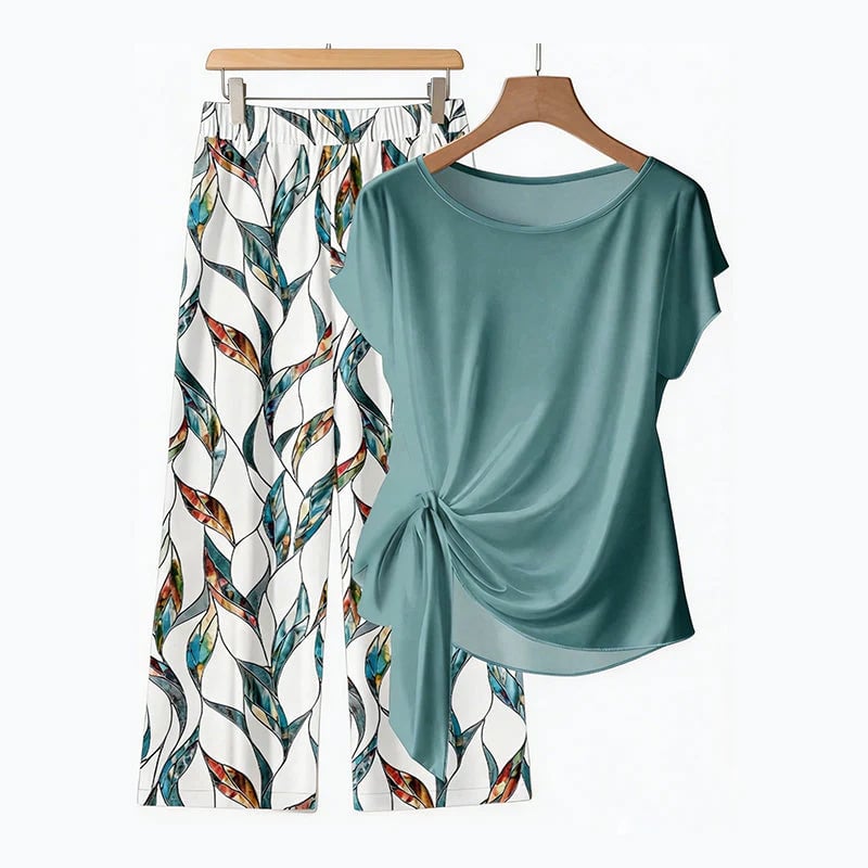 ๐ NOW! ๐ธ Women's Side-Tie Top & Patterned Pants Set โ Flowy, adjustable fit & perfect for summer vacations or resort wear ๐