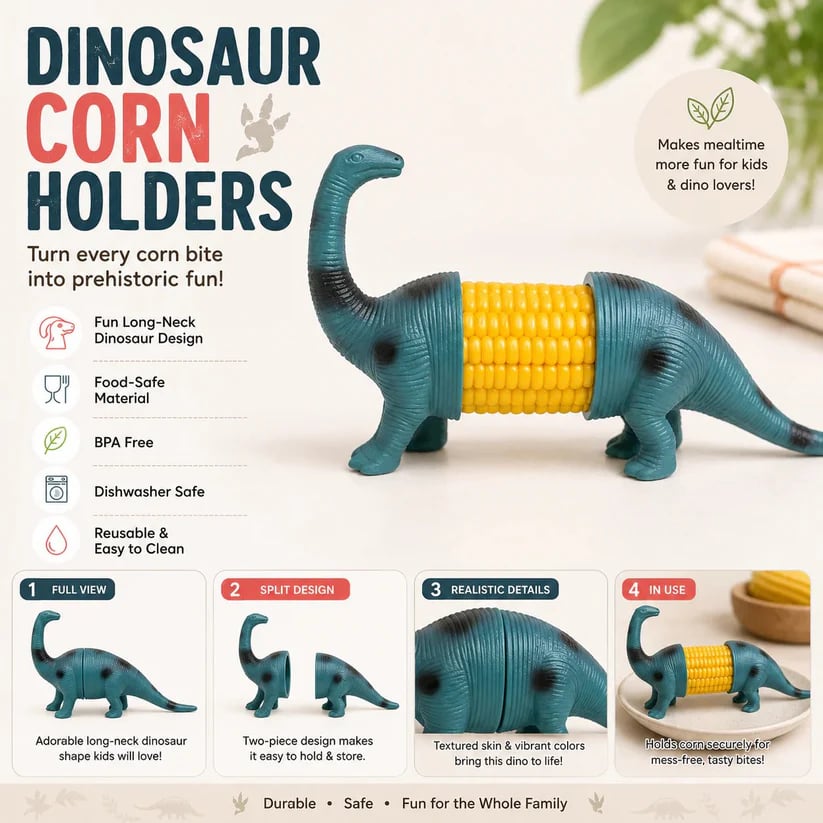 š„Last Day 49% OFF - š¦ Cute Dinosaur Corn Holders ā Fun Stainless Steel BBQ Kitchen Gadget Set