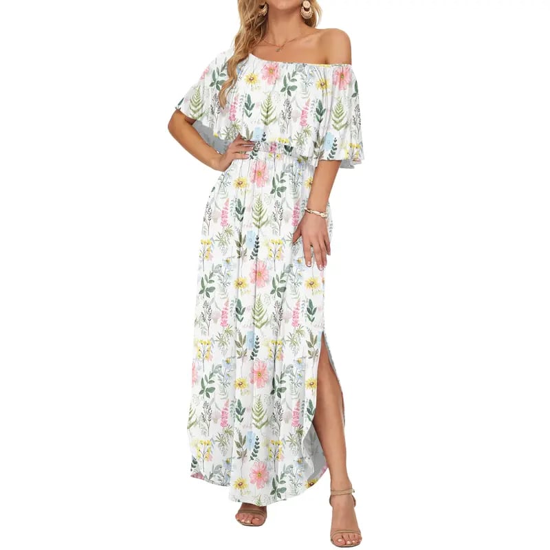 🔥LAST day 49% OFF🔥Women's Off The Shoulder Dress Wedding Guest Dress Summer Casual Long Ruffle Party Side Split Beach Maxi Dresses