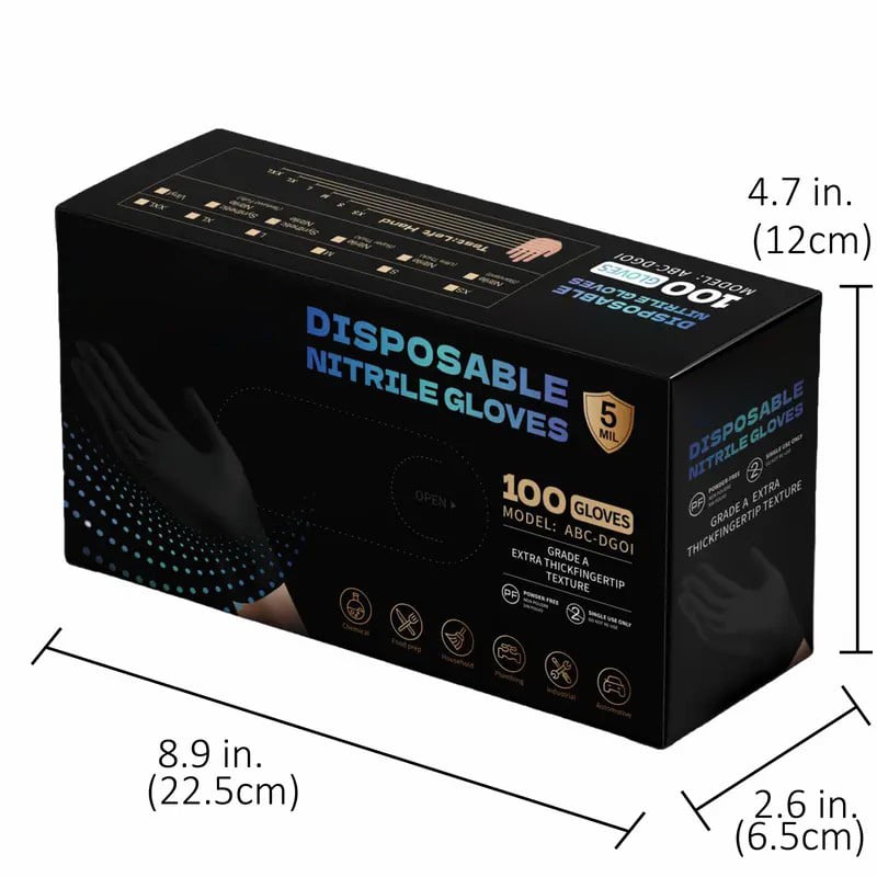 Black Nitrile Gloves, 6mil Heavy Duty Soft Disposable Gloves, 100 Count Latex Free Powder Free Reusable Gloves