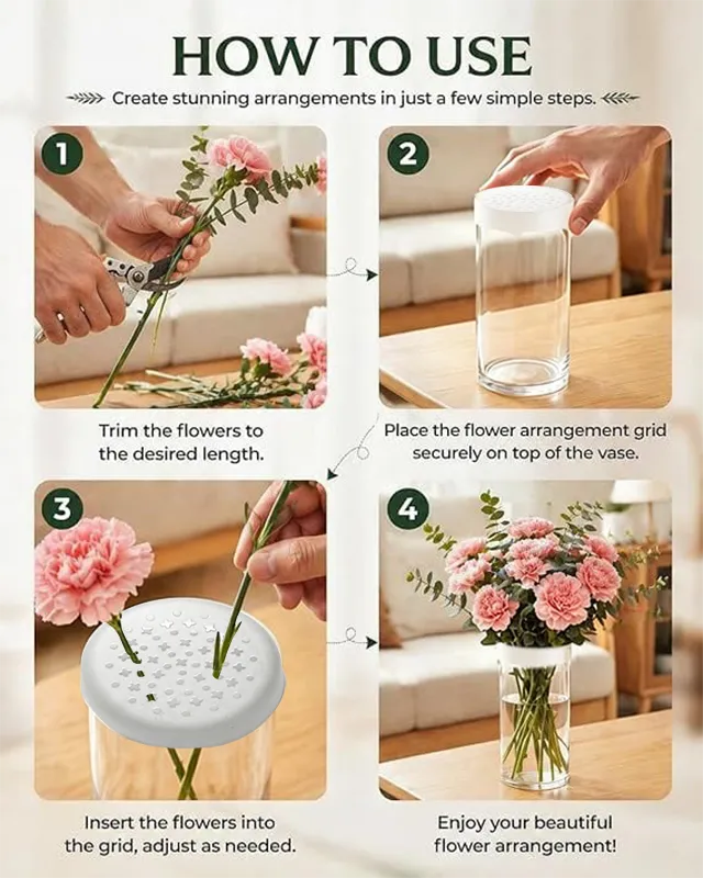 🌸🔥Reusable Silicone Flower Arranging Grid, Stretches Over The Rim of Vase, Self-Grips to Glass, for Easy Flower Arranging.