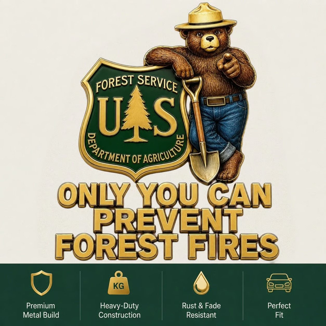 🔥HOT SALE 48% OFF🐻🚗USFS Bear Only You Can Prevent Wildfires Car Emblem Metal Badge🌲✨