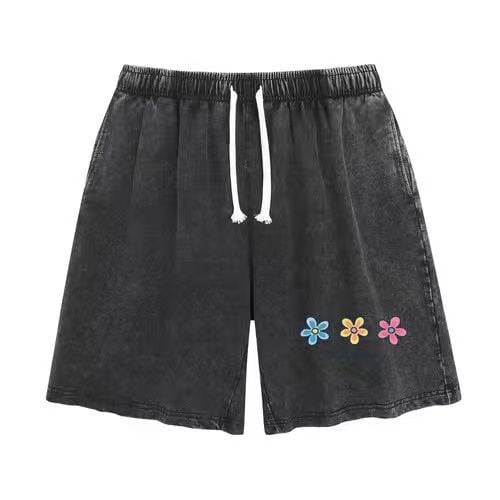 Flower Print Elastic Drawstring Shorts