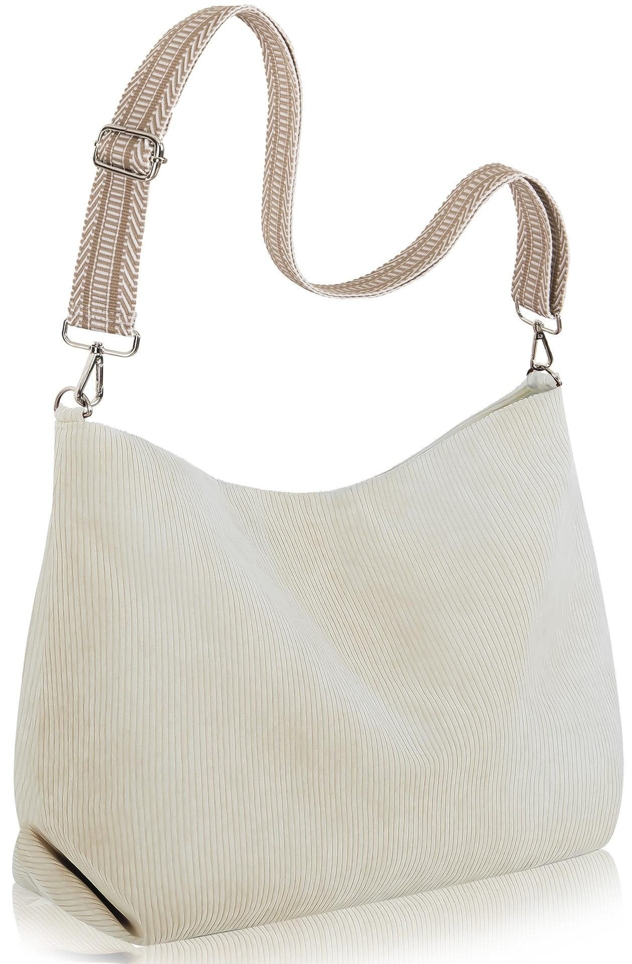 Stylish Corduroy Tote Bag, Adjustable Strap Lightweight Messenger Shoulder Bag