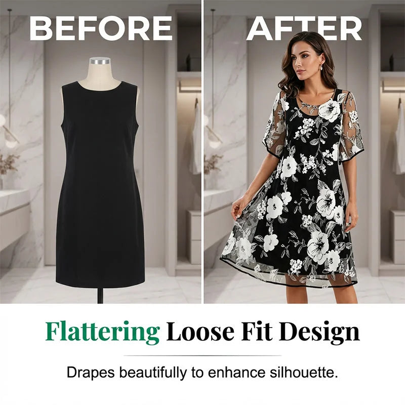 πΈ 49% OFF NOW! β¨ Women's Floral A-Line Party Dress β Double-Layer Chiffon, Elegant Print & Knee-Length Fit π