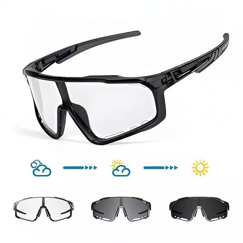 Unisex Photochromic Cycling Sunglasses - Windproof for Road Bike, Day and Night Outdoor Sports Use