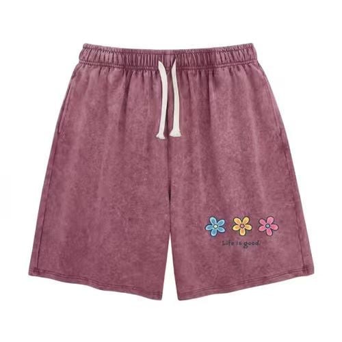 Flower Print Elastic Drawstring Shorts