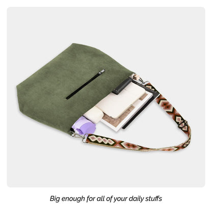 Stylish Corduroy Tote Bag, Adjustable Strap Lightweight Messenger Shoulder Bag