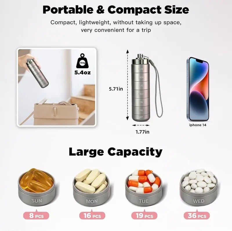 💊 Metal Travel Pill Organizer