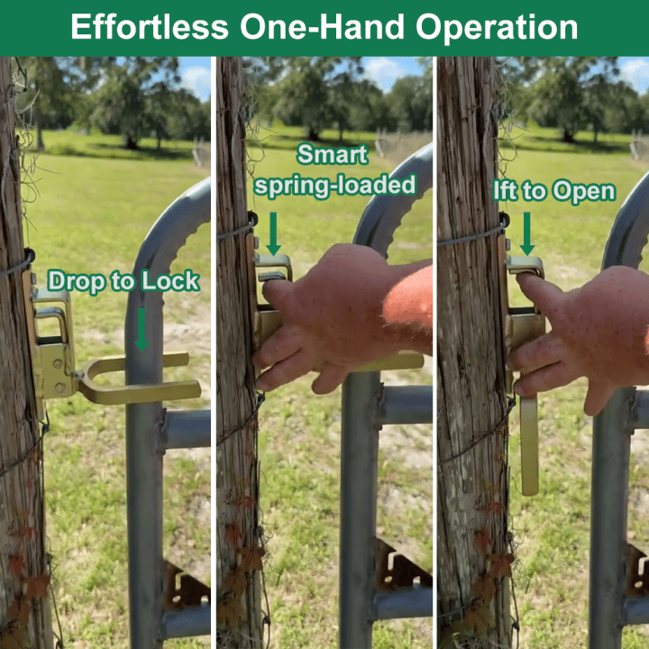 🔥LAST DAY 49% OFF🔥Instant Locking Gate Latch – Prevents Cattle, Sheep & Horses From Escaping