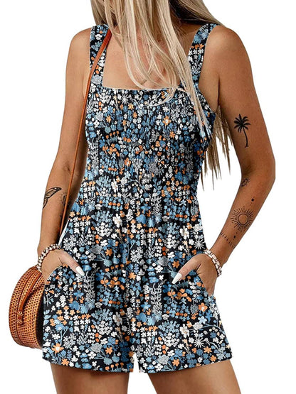 🏝️💃Women's Summer Square Neck Sleeveless Loose Casual Short Smocked Romper