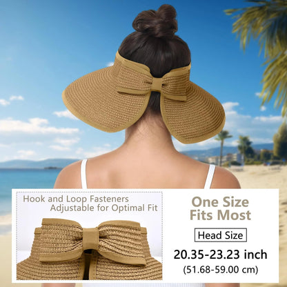 Women's Solid Color Cute Bow Design Wide Brim Straw Hat