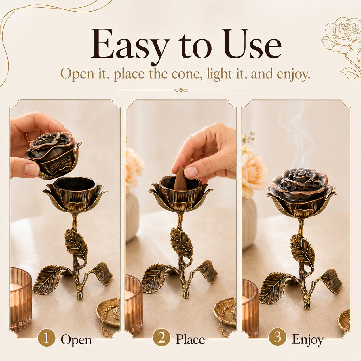 🔥LAST DAY 49% OFF - 🌹💕Vintage Rose Incense Burner