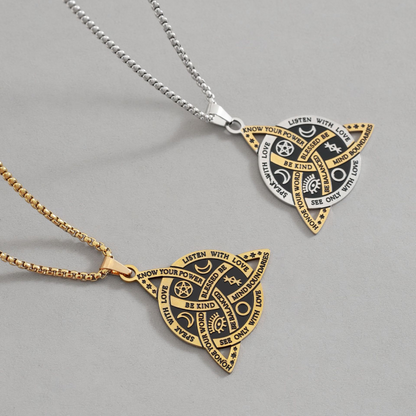 Steel and titanium Triple Goddess Triquetra Necklace Celtic Knot Irish Christian Trinity Knot Pendant