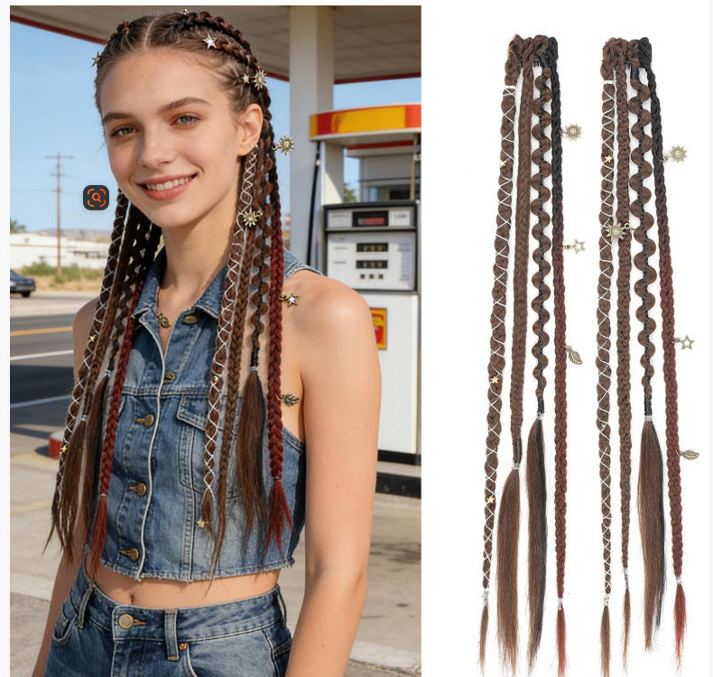🌿🎨 Boho Beaded Clip-In Braids – Effortless Festival & Everyday Hair Transformation(✨2Pcs)