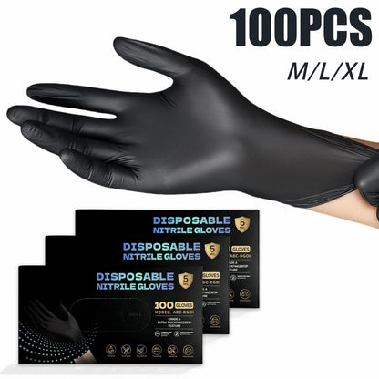 Black Nitrile Gloves, 6mil Heavy Duty Soft Disposable Gloves, 100 Count Latex Free Powder Free Reusable Gloves