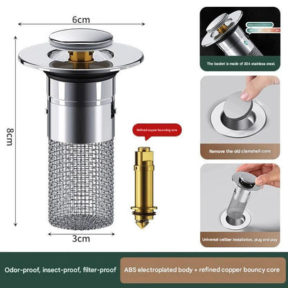 🔥Bathroom Sink Stopper Hair Catcher, Universal Pop Up Sink Drain Filter with Stainless Steel Filter Basket, Bathroom Sink Drain Strainer
