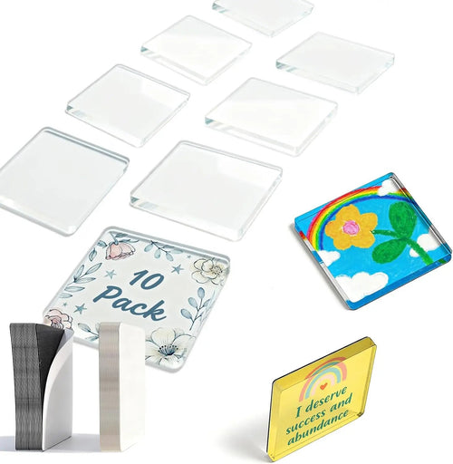 10 Pack  2" x 2" Clear Acrylic DIY Fridge Magnet Set with Adhesive Backing