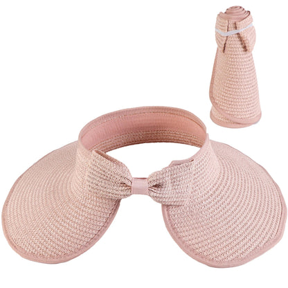 Women's Solid Color Cute Bow Design Wide Brim Straw Hat