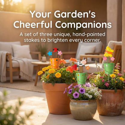 Set of 3 Metal Flower Pot Garden Stakes