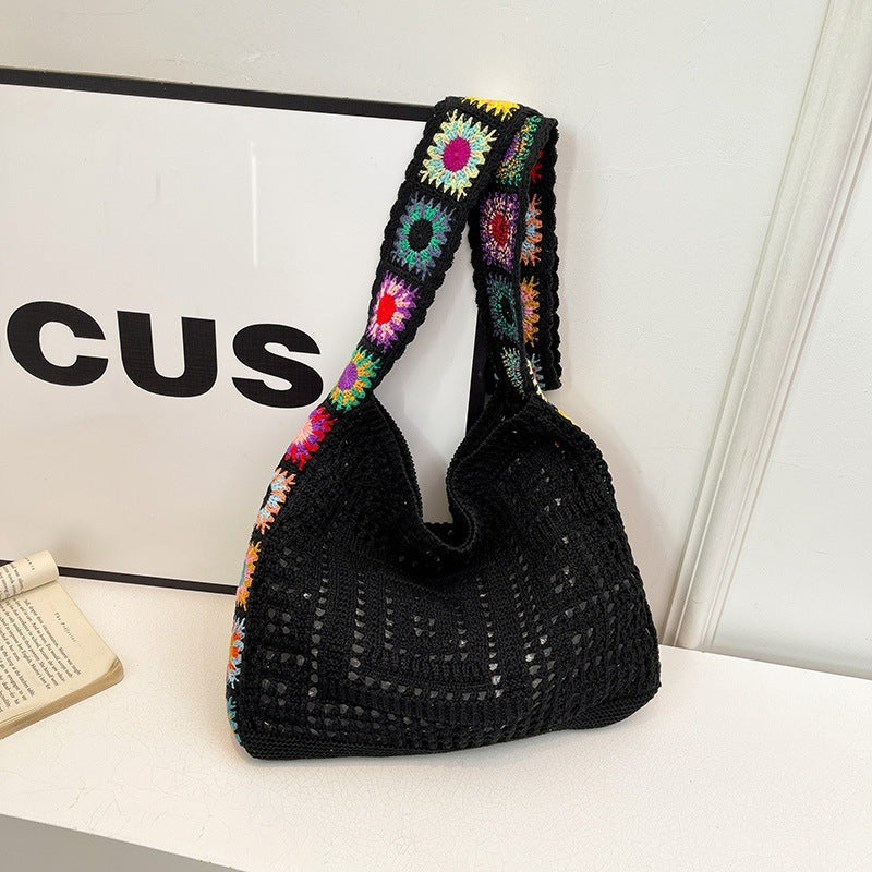 Casual Hollow Knit Tote Bag – Large Capacity Woven Shoulder Bag