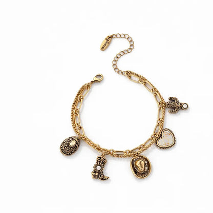 🏇🤠Handmade Western Cowboy Charm Bracelet with Boot Hat Cactus & Heart Charms🌵
