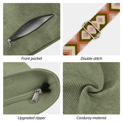 Stylish Corduroy Tote Bag, Adjustable Strap Lightweight Messenger Shoulder Bag