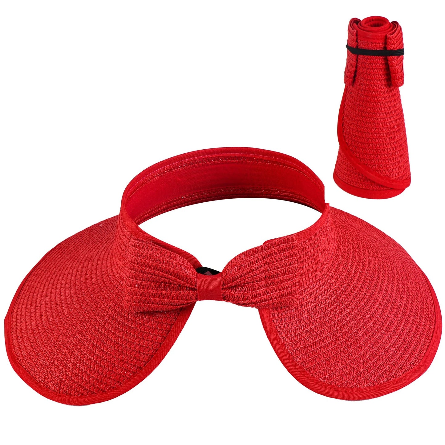 Women's Solid Color Cute Bow Design Wide Brim Straw Hat