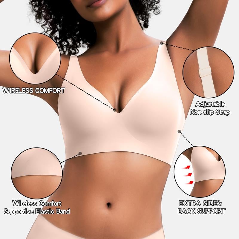 🎁 🔥Womens Comfortable Wireless Bras Push Up Bralettes Seamless Tshirts Bras Deep V Everyday Bras
