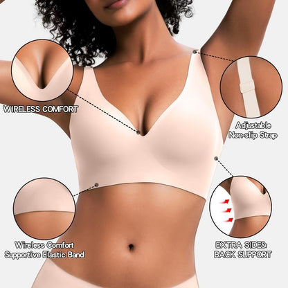 🎁 🔥Womens Comfortable Wireless Bras Push Up Bralettes Seamless Tshirts Bras Deep V Everyday Bras