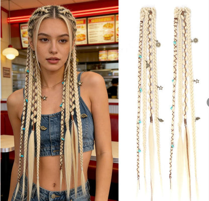 🌿🎨 Boho Beaded Clip-In Braids – Effortless Festival & Everyday Hair Transformation(✨2Pcs)