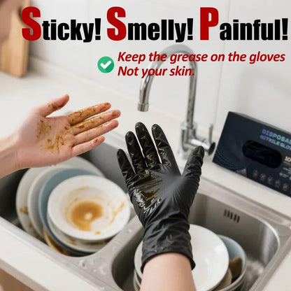 Black Nitrile Gloves, 6mil Heavy Duty Soft Disposable Gloves, 100 Count Latex Free Powder Free Reusable Gloves