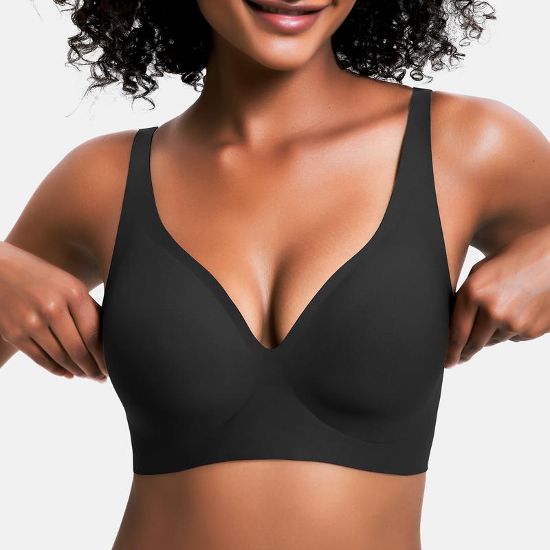 🎁 🔥Womens Comfortable Wireless Bras Push Up Bralettes Seamless Tshirts Bras Deep V Everyday Bras