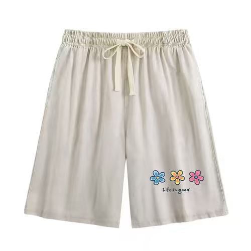 Flower Print Elastic Drawstring Shorts
