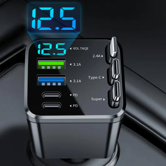 🚗 7-in-1 Retractable Fast Car Charger with Voltage Display – USB-C, Fast Charging & Essential for Daily Use 📱