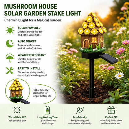 🍄Solar Fairy Tale Mushroom Cottage Garden Light – Whimsical Warm Glow for Paths, Patios & Flower Beds🌙