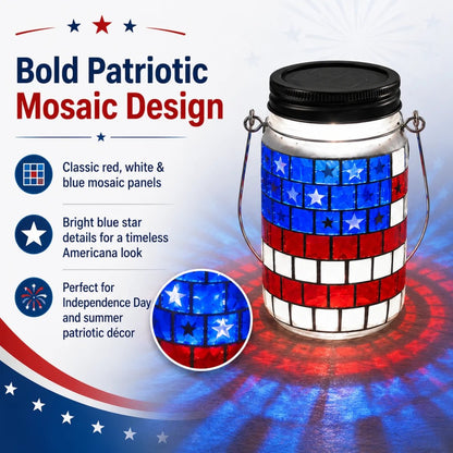 4th of July Solar Patriotic Mason Jar Lantern