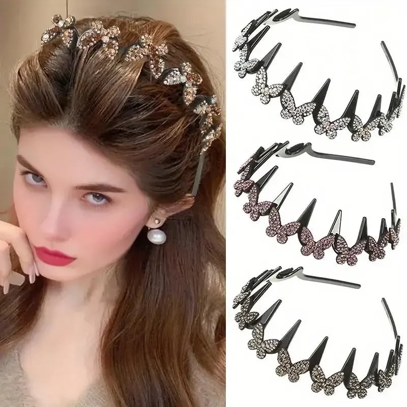 Wavy Crystal Headband Set, Plain Unisex Hair Accessory