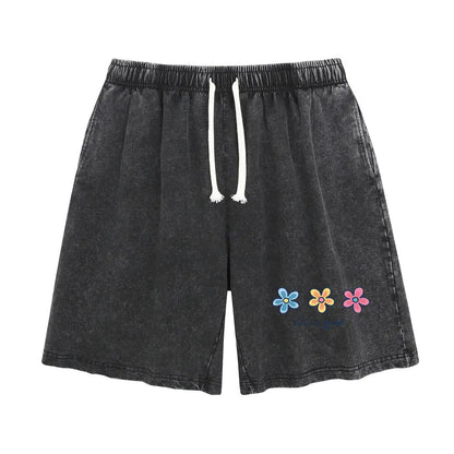 Women's Soft Cotton Blend Washed Floral Shorts, Casual Summer Travel Streetwear Bottoms