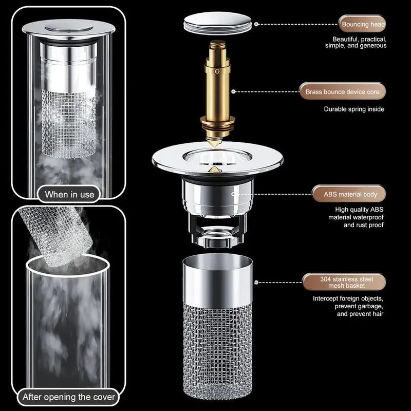 🔥 Bathroom Sink Stopper Hair Catcher, Universal Pop Up Sink Drain Filter with Stainless Steel Filter Basket, Bathroom Sink Drain Strainer