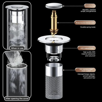 🔥 Bathroom Sink Stopper Hair Catcher, Universal Pop Up Sink Drain Filter with Stainless Steel Filter Basket, Bathroom Sink Drain Strainer