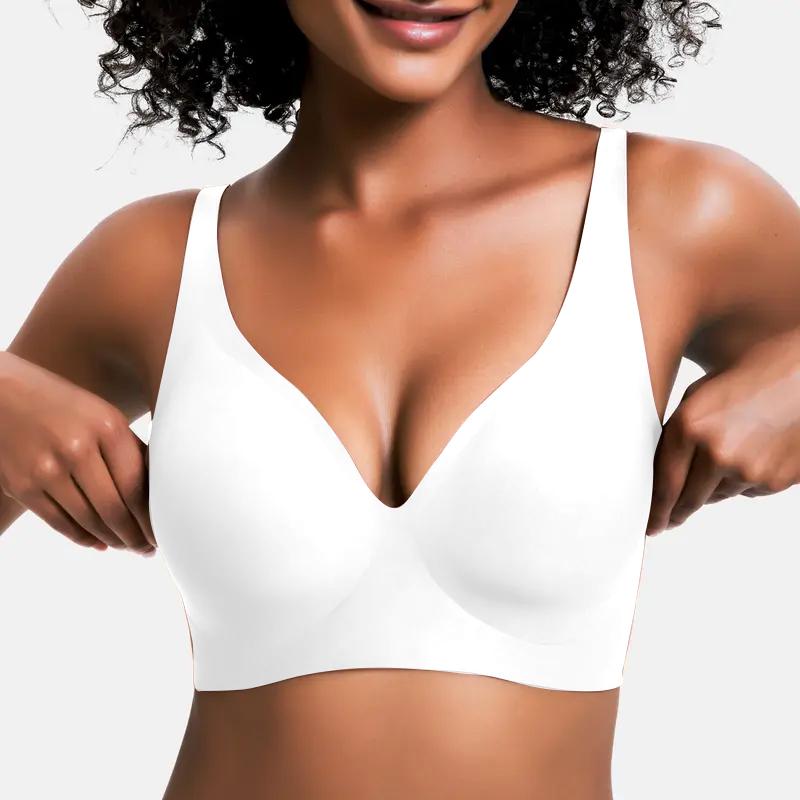 🎁 🔥Womens Comfortable Wireless Bras Push Up Bralettes Seamless Tshirts Bras Deep V Everyday Bras