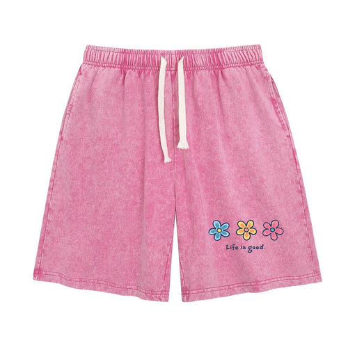 Women's Soft Cotton Blend Washed Floral Shorts, Casual Summer Travel Streetwear Bottoms