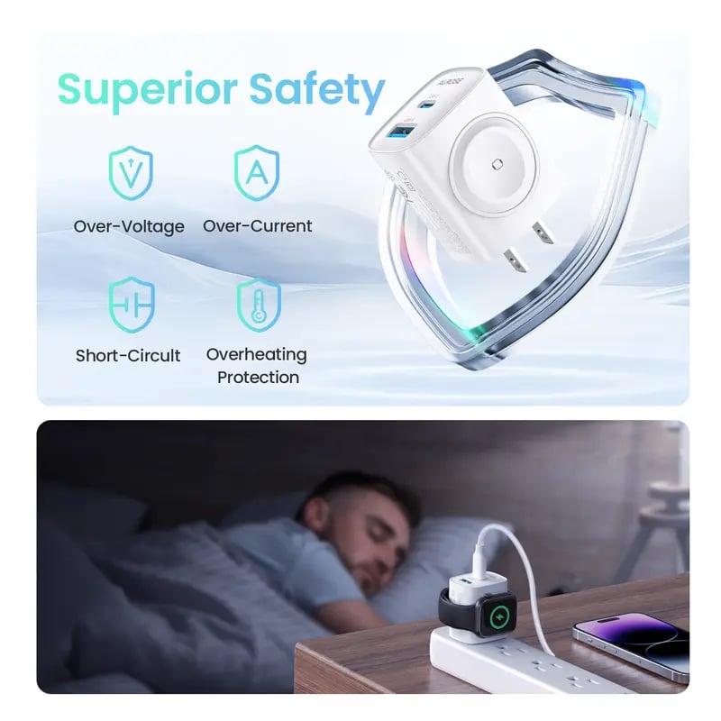 3-in-1 Magnetic Wireless Cordless PD USB-C Wall Charger Block