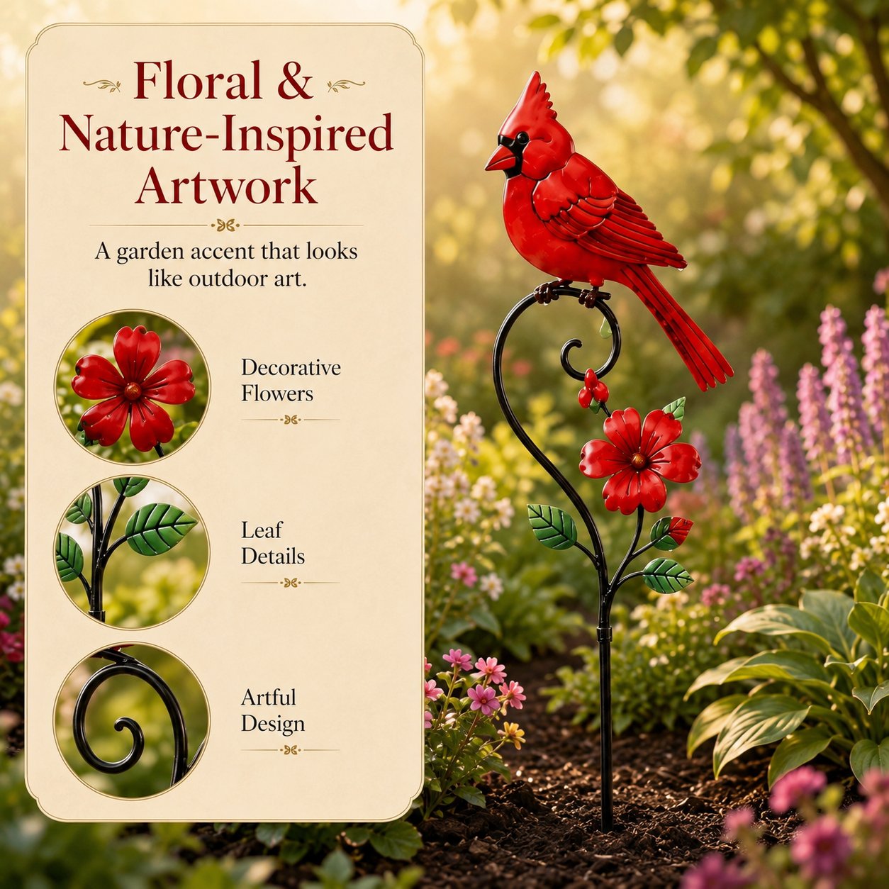🐦 Red Cardinal Garden Stake Decoration