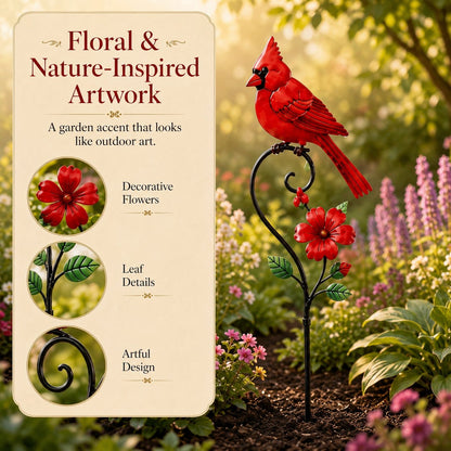 🐦 Red Cardinal Garden Stake Decoration