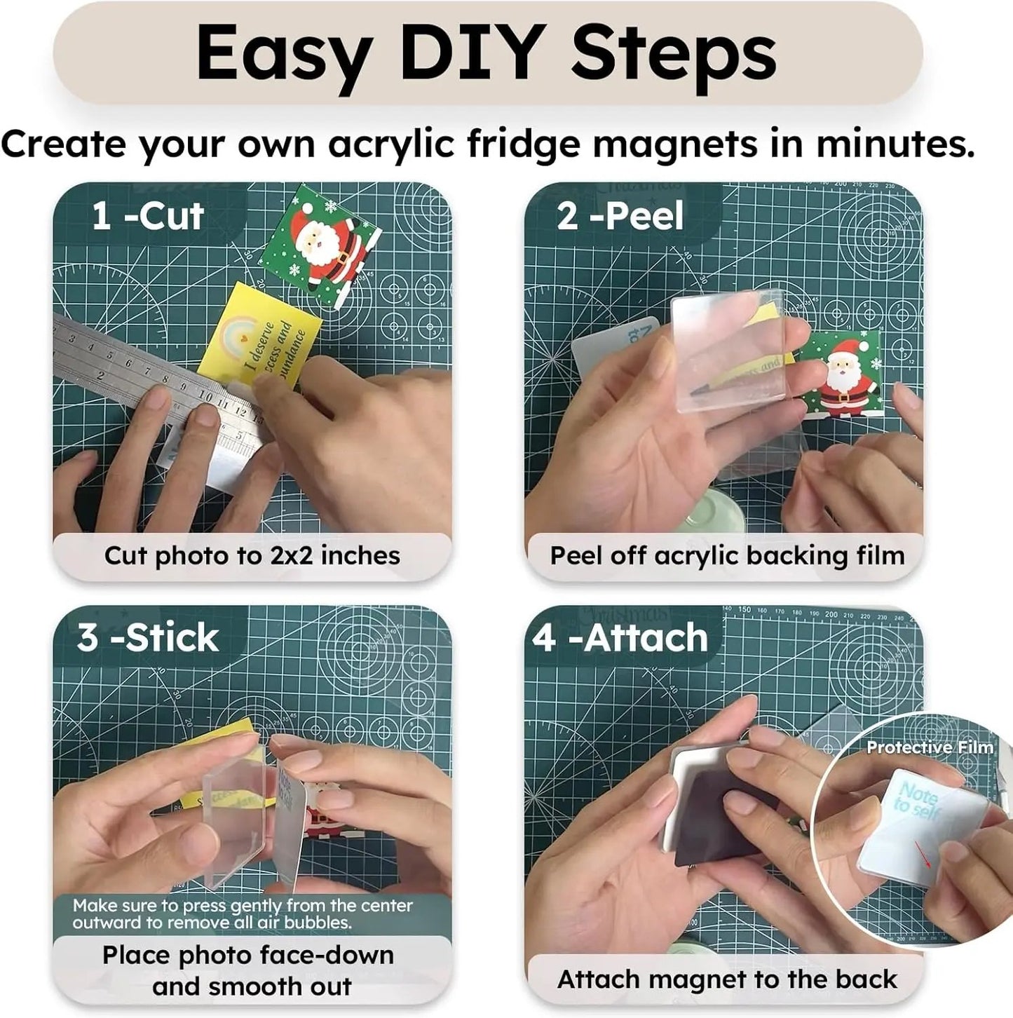 10 Pack  2" x 2" Clear Acrylic DIY Fridge Magnet Set with Adhesive Backing