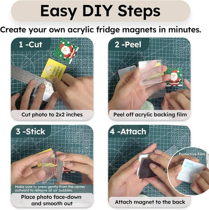 10 Pack  2" x 2" Clear Acrylic DIY Fridge Magnet Set with Adhesive Backing