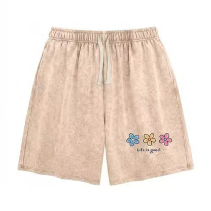 Flower Print Elastic Drawstring Shorts