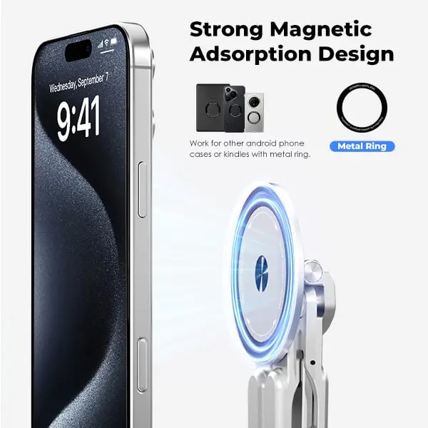 💻Adjustable Aluminum Laptop Stand with Integrated Magnetic Phone Holder | Portable & Foldable Desktop Riser for Laptops and Tablets
